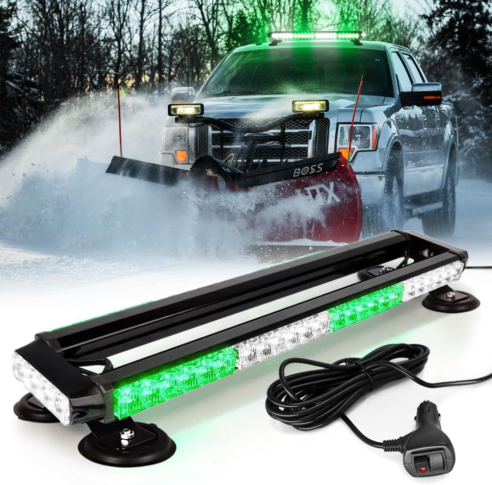 Emergency Strobe Rooftop Flashing Light Bar, Double Side Hazard Warning Beacon Safety Lights W/Magnetic for Tow Vehicles Firefighter Cars Trucks Traffic Security, Green White Mix