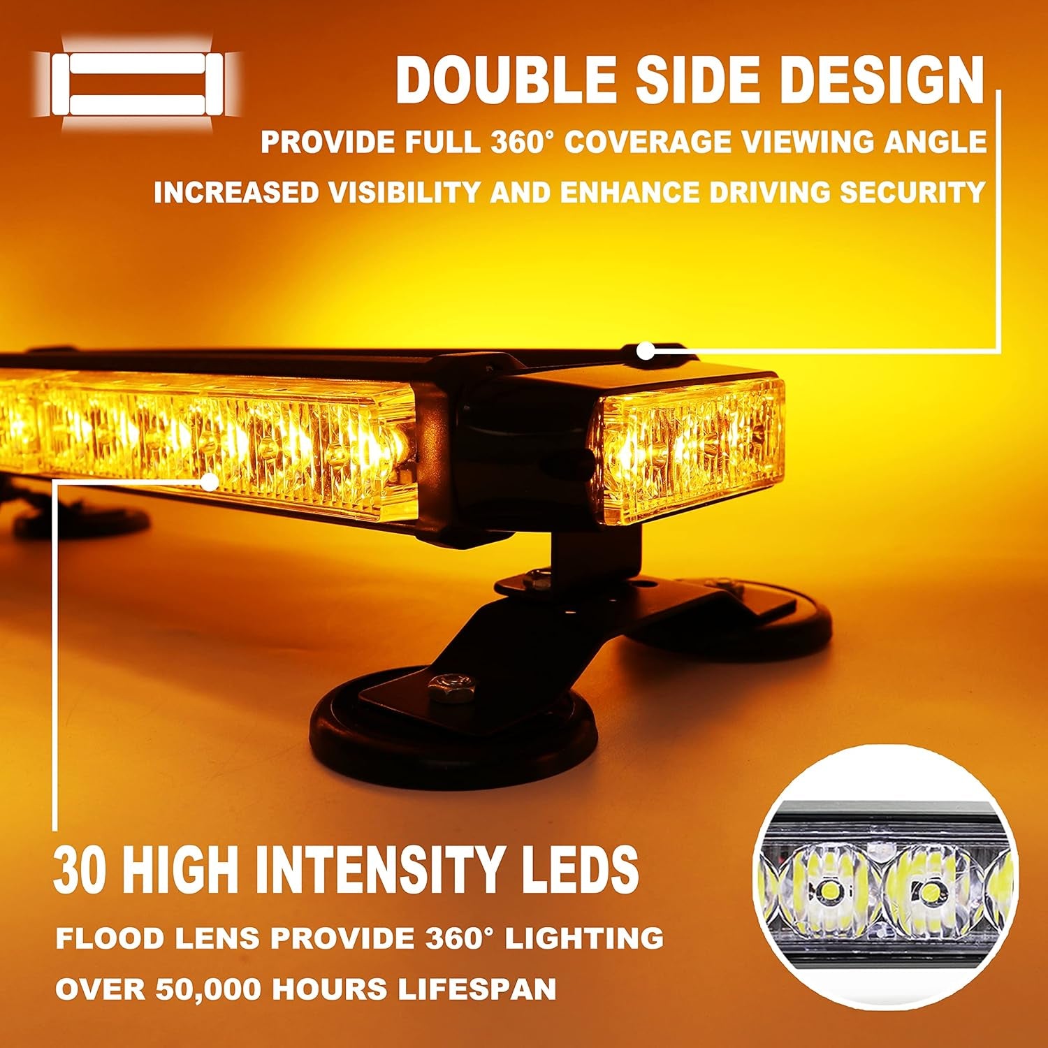 Emergency Strobe Rooftop Flashing Light Bar, Double Side Hazard Warning Beacon Safety Lights W/Magnetic for Tow Vehicles Firefighter Cars Trucks Traffic Security, Green White Mix